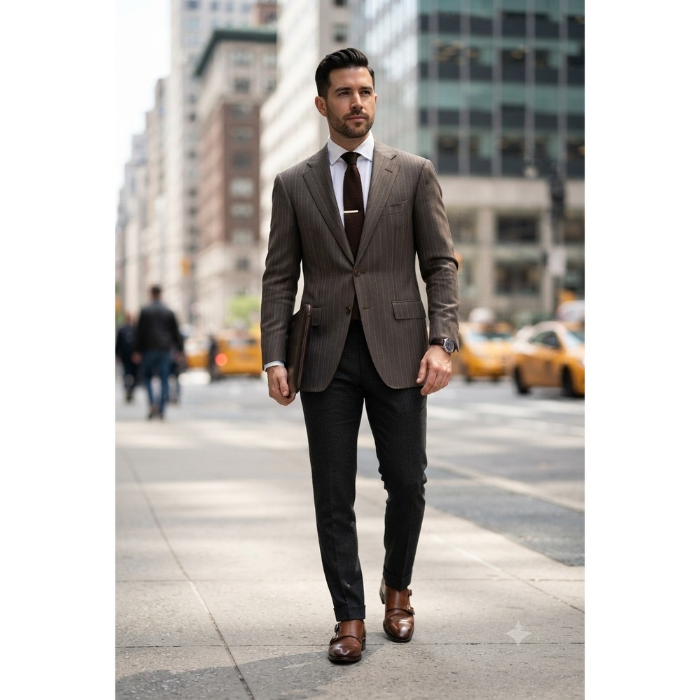 Hickey Freeman Wool Silk Light Grey-Brown Pinstripe Jacket Blazer 38R USA